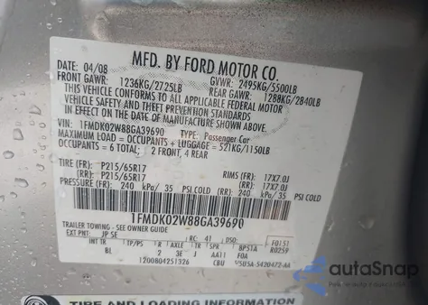 2008 Ford Taurus X Sel from USA, damaged, VIN 1FMDK02W88GA39690